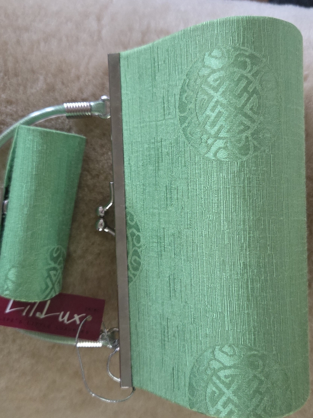 Green Embossed Satin Clutch Purse